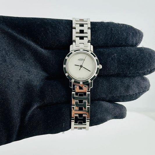 Hermes Clipper White Mop Dial on Stainless Steel Bracelet Ref CL4.230