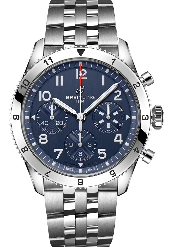 Breitling Classic AVI Chronograph Blue Dial on Stainless Steel Bracelet Ref. A233801A1C1A1 Complete 2023