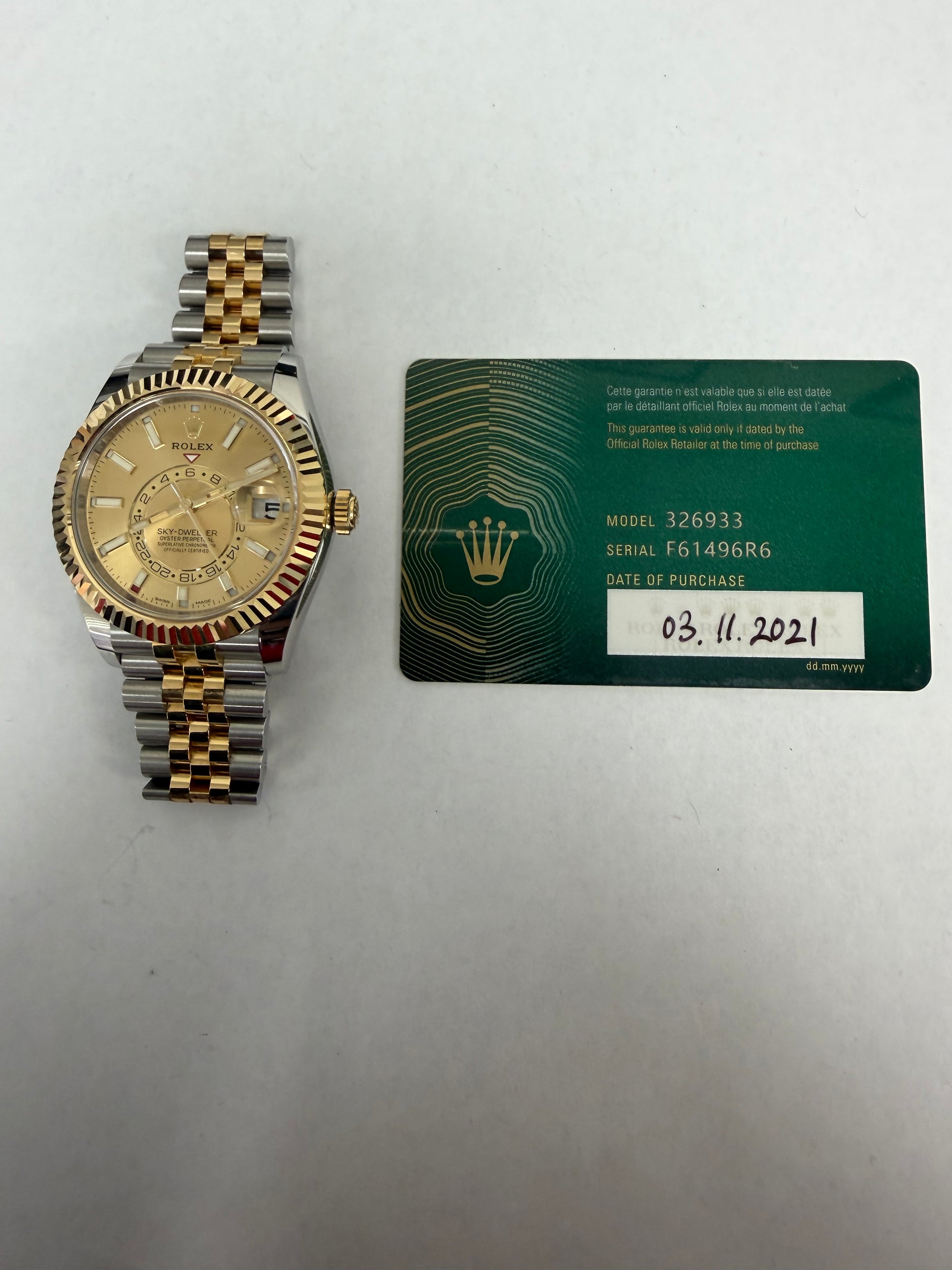 Rolex SkyDweller Champagne Dial on Jubilee Ref. 326933 Card 2021 — view 6