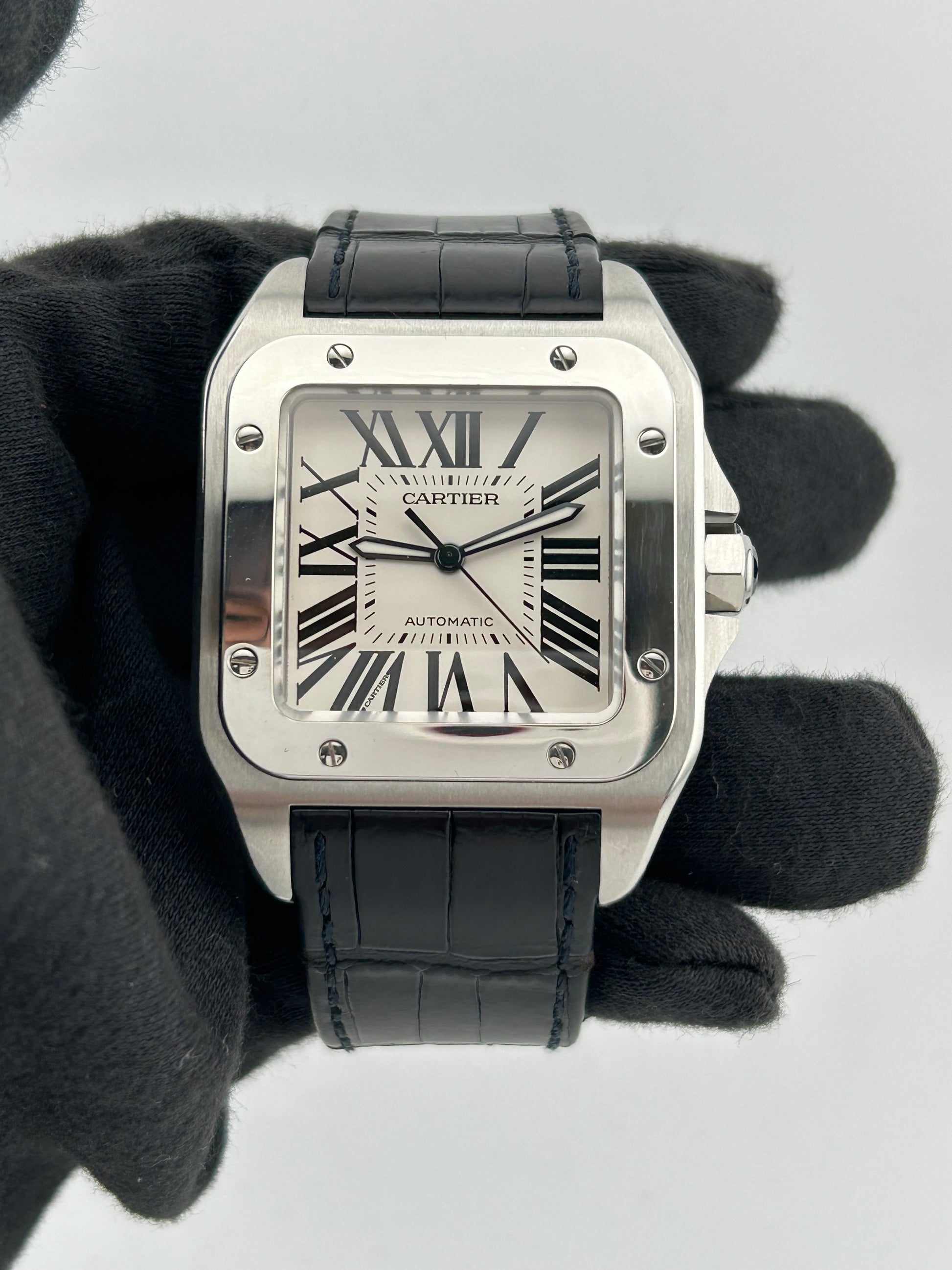 Cartier Santos 100 Large Silver Roman Numerals Dial on Leather Ref. W2007GX Manuals Only — view 2