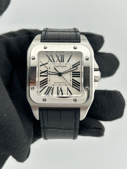 Cartier Santos 100 Large Silver Roman Numerals Dial on Leather Ref. W2007GX Manuals Only — view 2