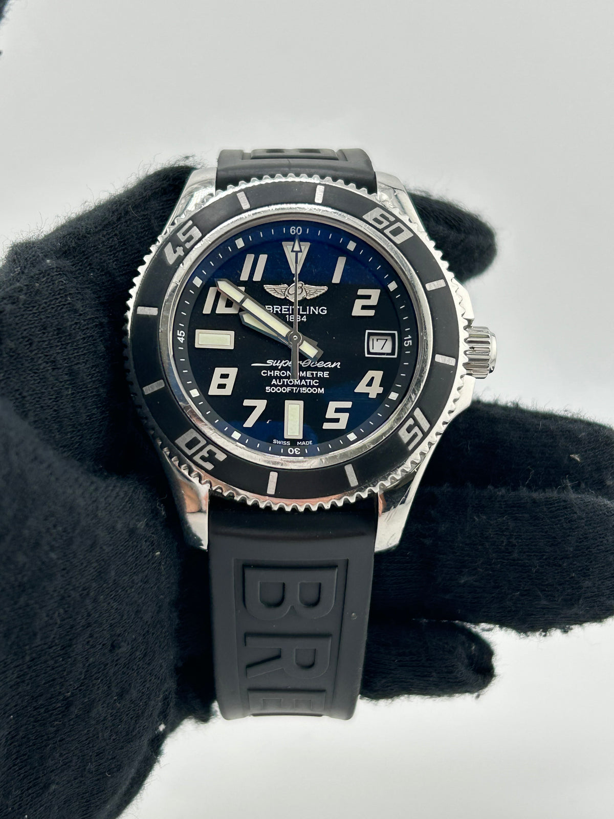 Breitling Superocean Black Dial on Black Rubber Band Ref. A17364 Complete 2013