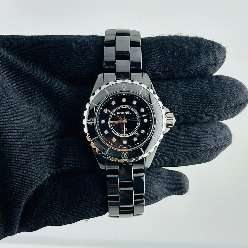 Chanel J12 Black With Factory Diamonds Dial on Ceramic Bracelet Ref H1625