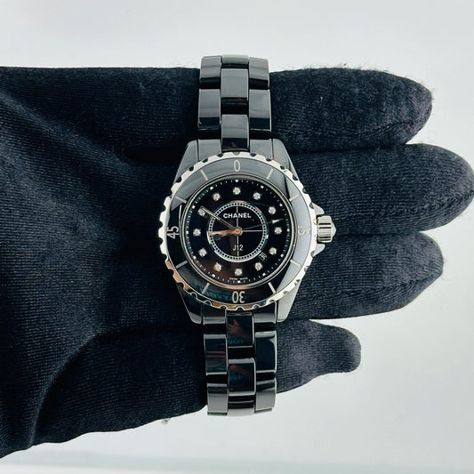 Chanel J12 Black With Factory Diamonds Dial on Ceramic Bracelet Ref H1625