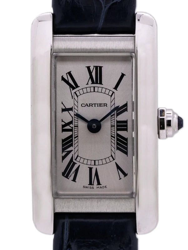 Cartier Tank Americane Silver Roman Dial on Leather Ref 4056 with Card 2021