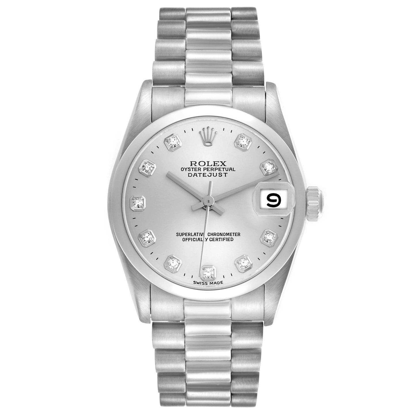 Rolex Datejust Silver Diamond Dial on President Ref. 68246 Papers 1991