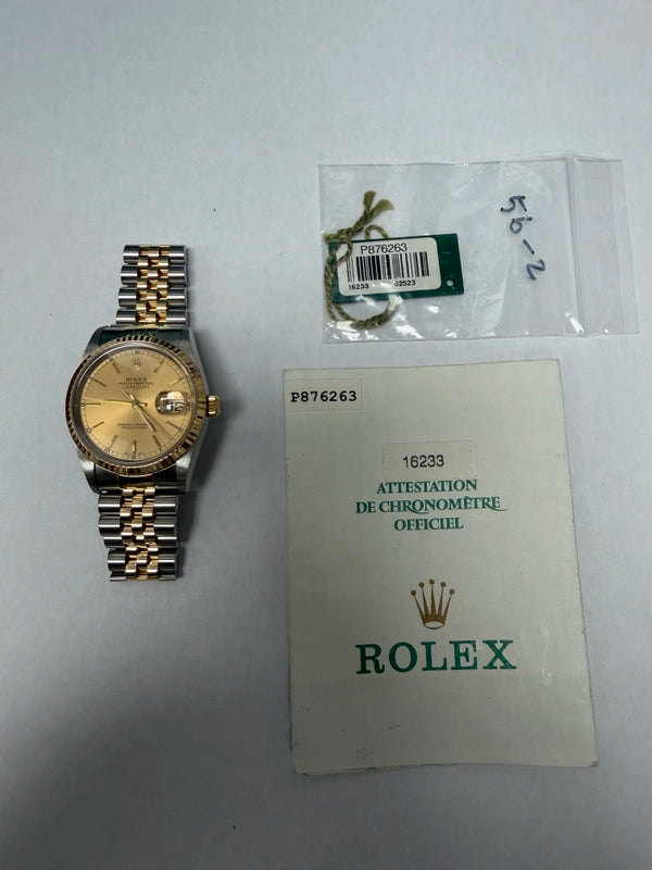Rolex Datejust 36 Champagne Stick Dial on Jubilee Ref 16233 with Papers