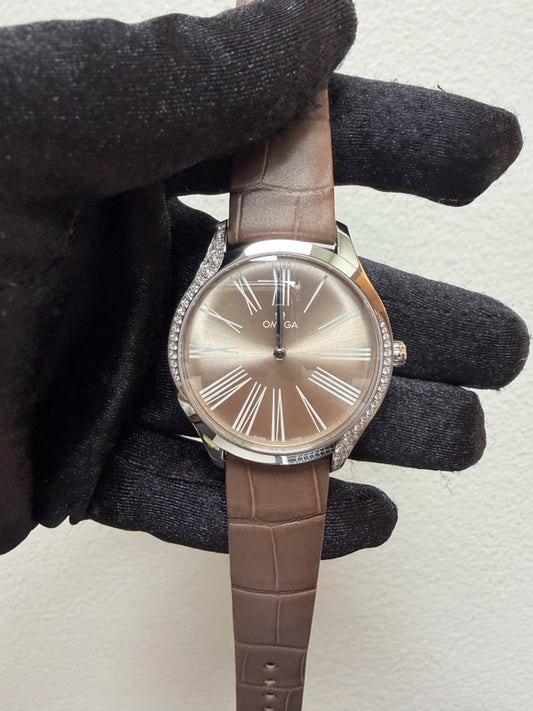 Omega De Ville Trésor Taupe Brown Dial on Taupe Brown Leather Ref 428.18.39.60.13.001 with Card