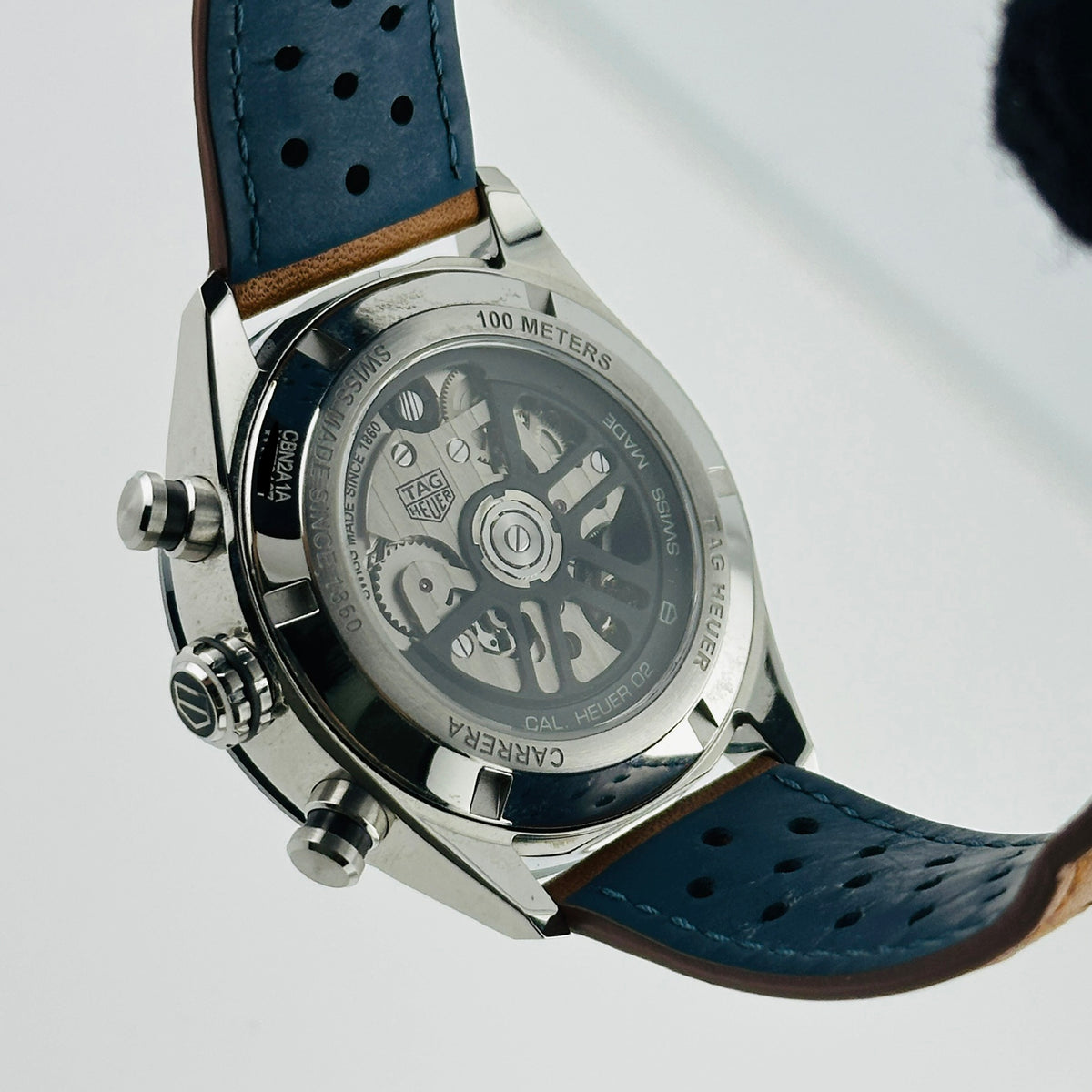 Tag Heuer Carrera Chronograph Blue Dial on Leather Strap Ref. CBN2A1A.FC6537 Manuals Only and Box — view 4