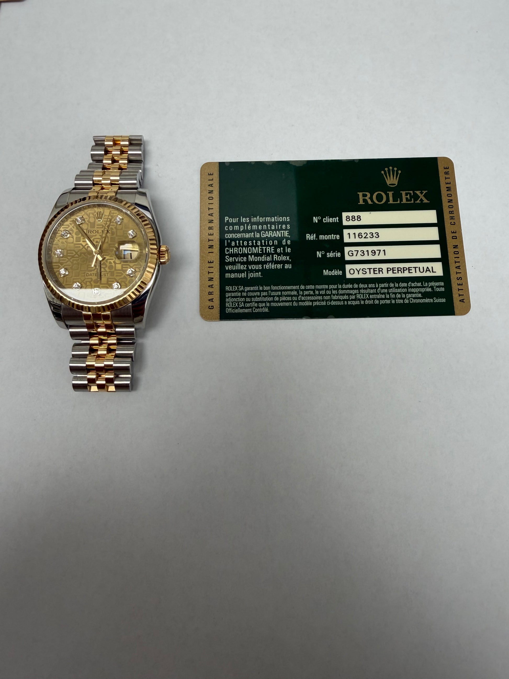 Rolex Datejust Gold Anniversary Diamond Dial Dial on Jubilee Ref. 116233 Card 2013 — view 5