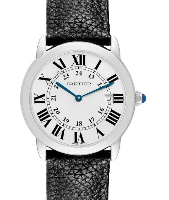 Cartier Ronde Solo de Cartier White Roman Numerals Dial on Black Leather Strap Ref. W6700155 Card 2015