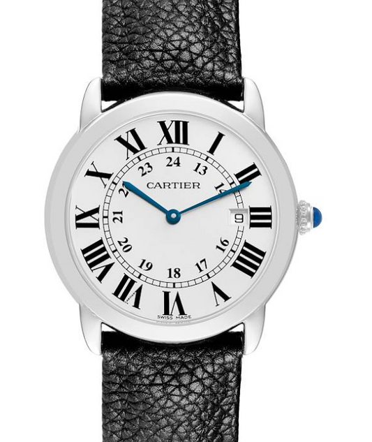 Cartier Ronde Solo de Cartier White Roman Numerals Dial on Black Leather Strap Ref. W6700155 Card 2015