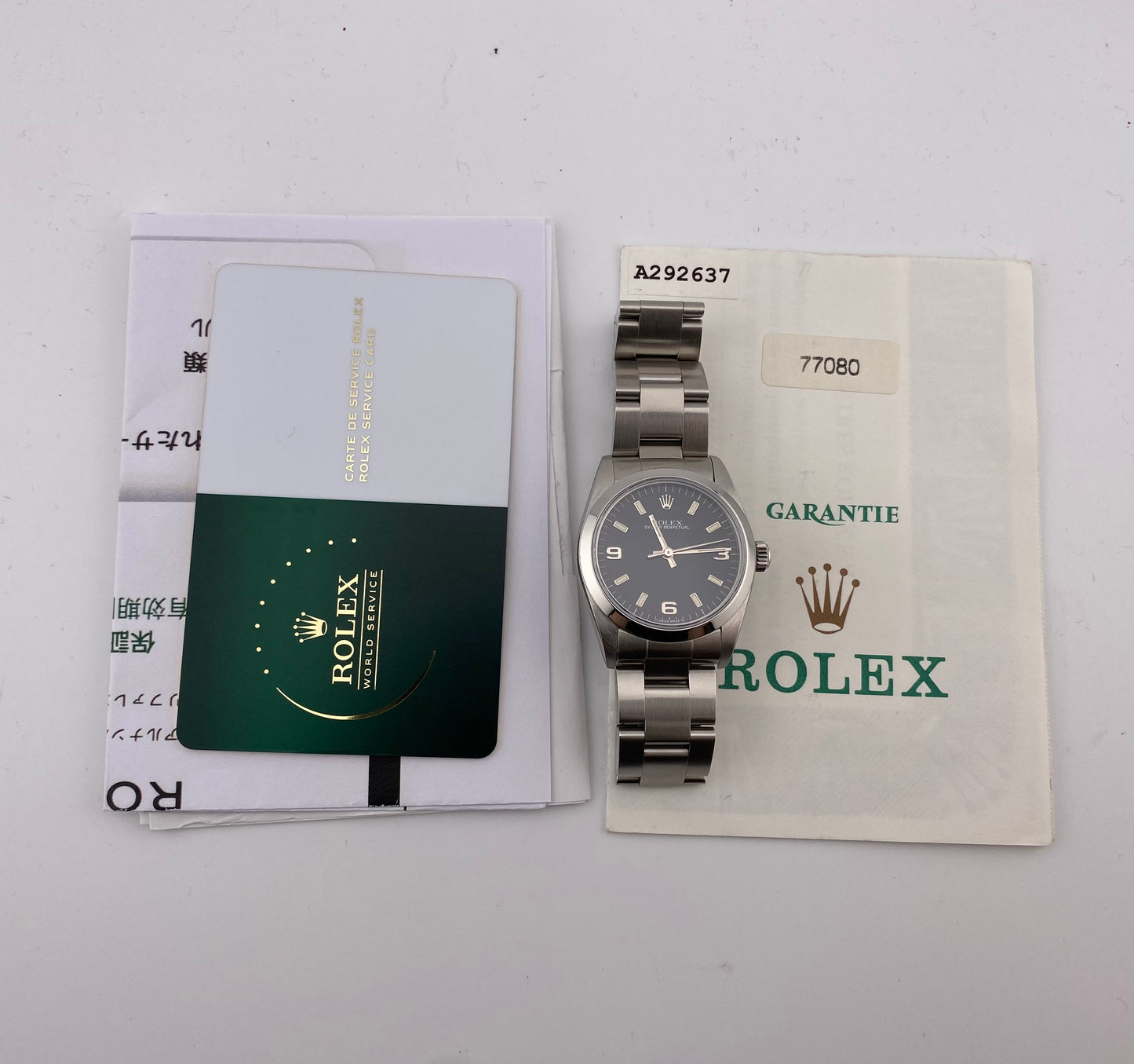 Rolex Oyster Perpetual Black Stick Dial on Oyster Ref. 77080 Papers 1999 — view 7