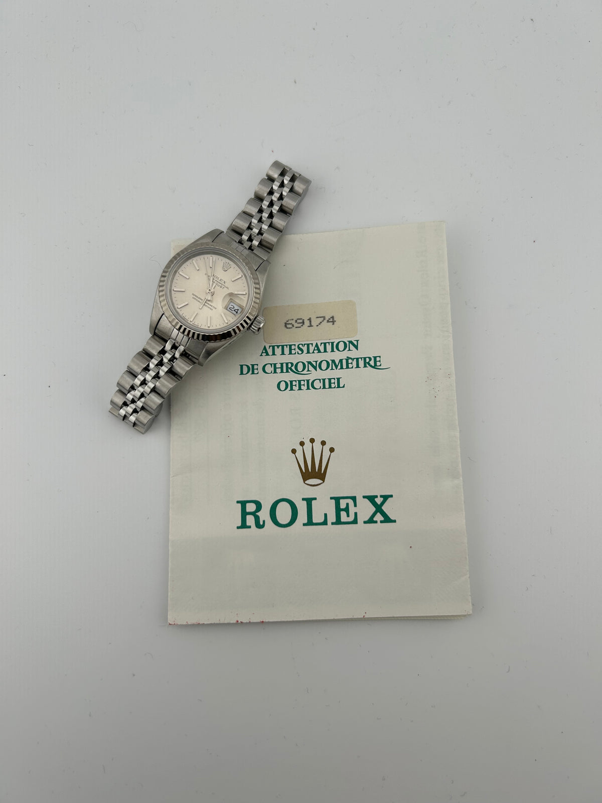 Rolex Datejust Lady Silver Stick Dial on Jubilee D Link Bracelet Ref. 69174 Papers 1992 — view 7
