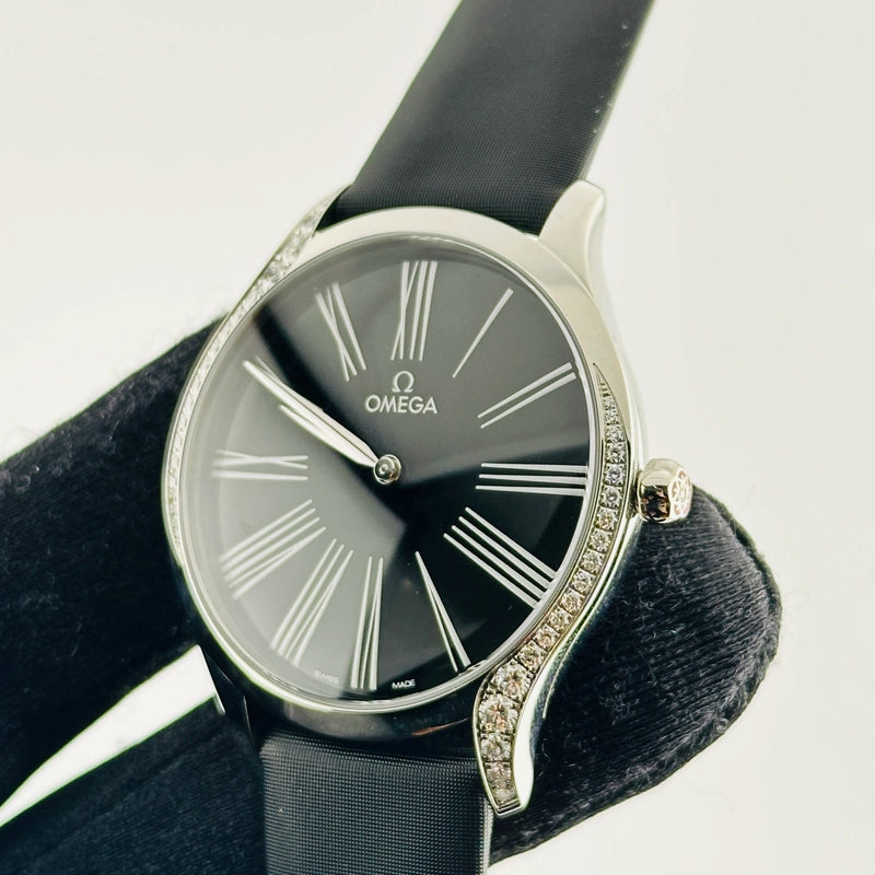 Omega De Ville Trésor Black Dial on Fabric Strap Ref 428.17.39.60.01.001 with Card