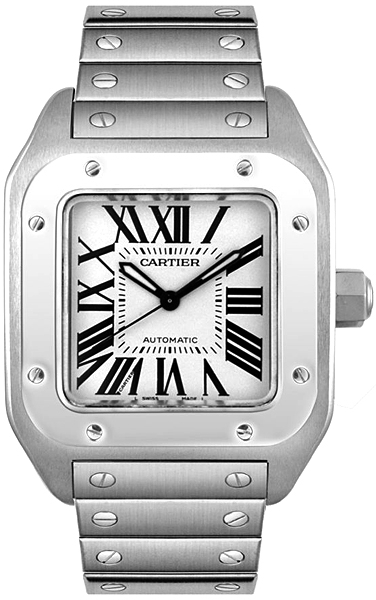 Cartier Santos 100 Large Silver Roman Numerals Dial on Leather Ref. W2007GX Manuals Only