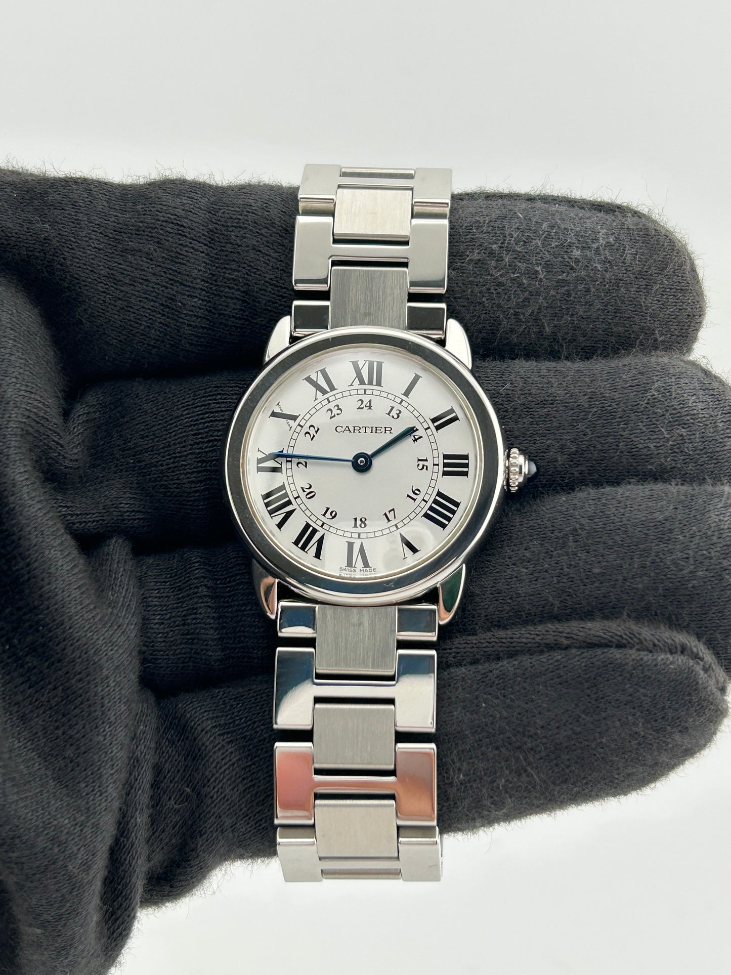 Cartier Ronde Solo de Cartier Silver Roman Numerals Dial on Stainless Steel Bracelet Ref. 2933 Papers 2013