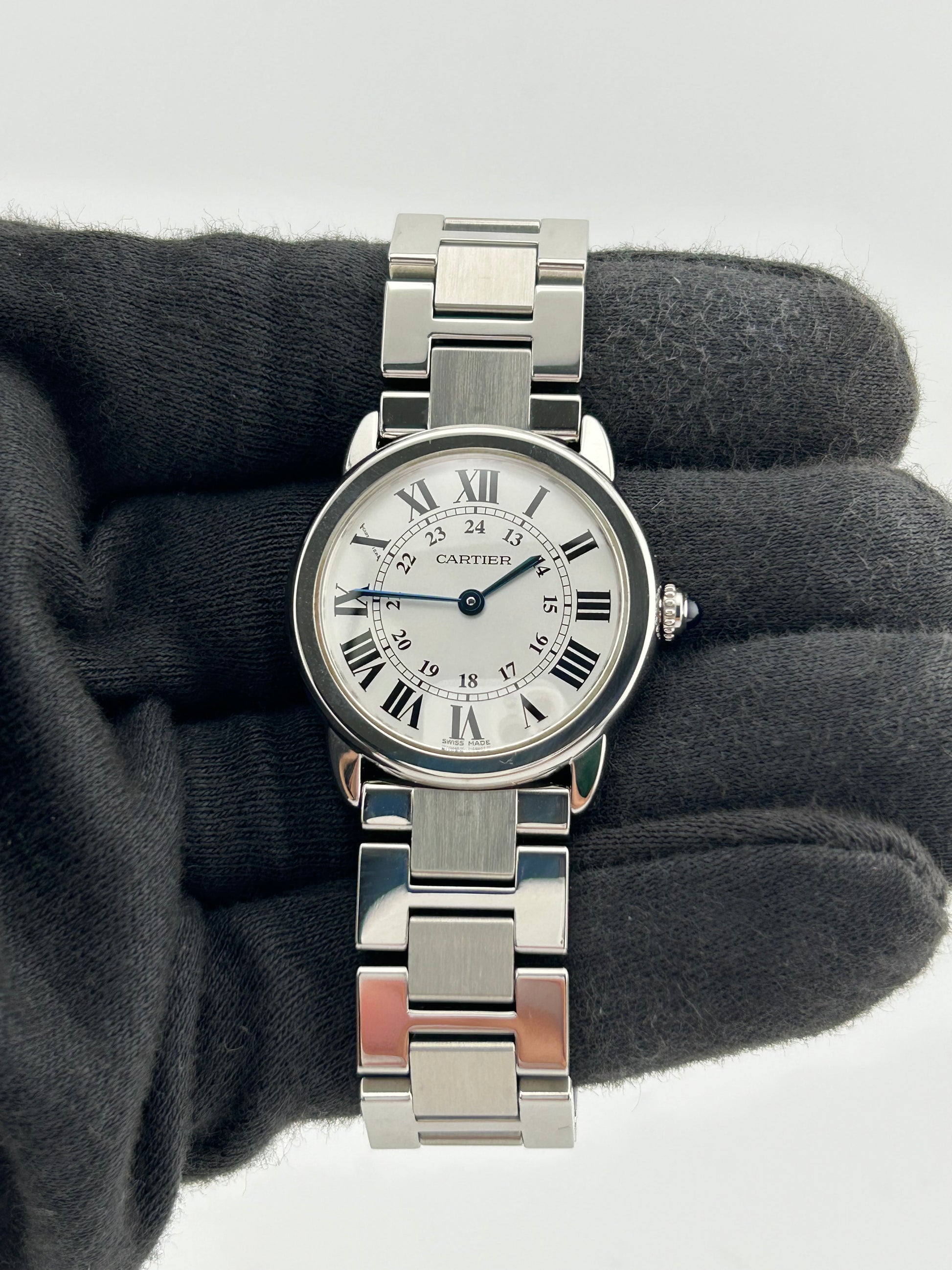 Cartier Ronde Solo de Cartier Silver Roman Numerals Dial on Stainless Steel Bracelet Ref. 2933 Papers 2013