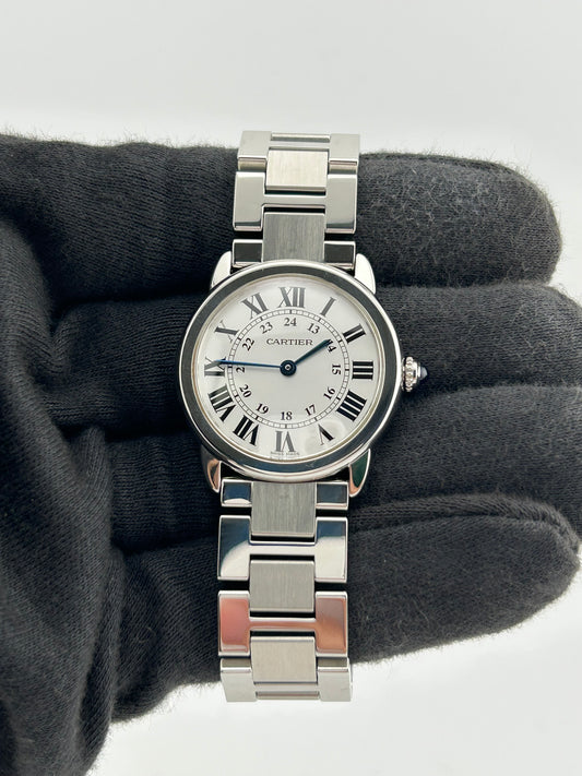 Cartier Ronde Solo de Cartier Silver Roman Numerals Dial on Stainless Steel Bracelet Ref. 2933 Papers 2013