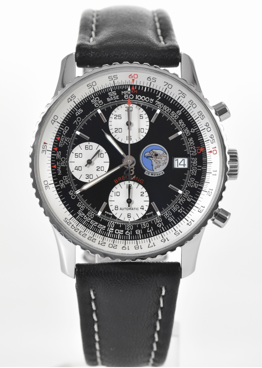 Breitling Old Navitimer Black Dial on Black Leather Strap Ref. A13322 Papers 2001