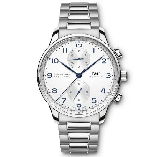 Iwc Portugieser Chronograph Silver Dial on Leather Strap Ref. IW371605 Card 2020