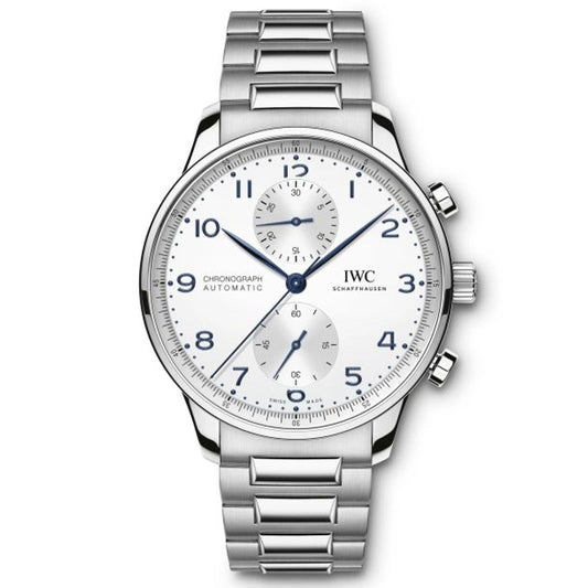 Iwc Portugieser Chronograph Silver Dial on Leather Strap Ref IW371605 with Card 2020
