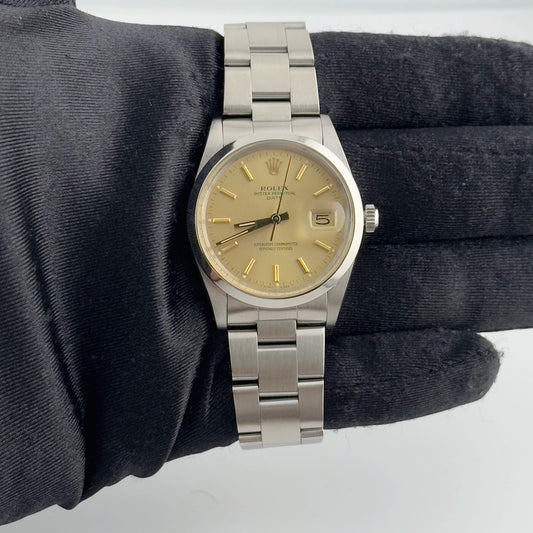 Rolex Oyster Perpetual Date Champagne Dial on Oyster Ref 15000 with Papers 1988