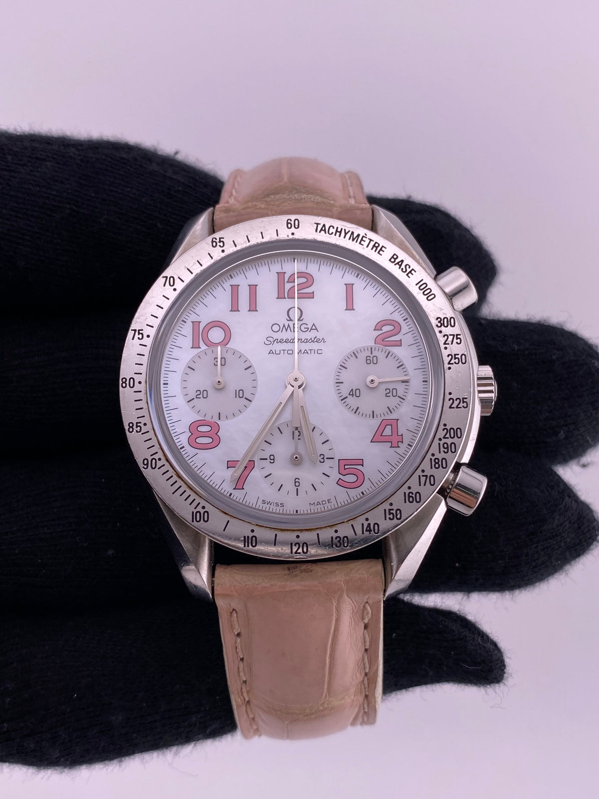 Omega Speedmaster White Mop Dial on Leather Strap Ref. 3834.74.34 — view 2