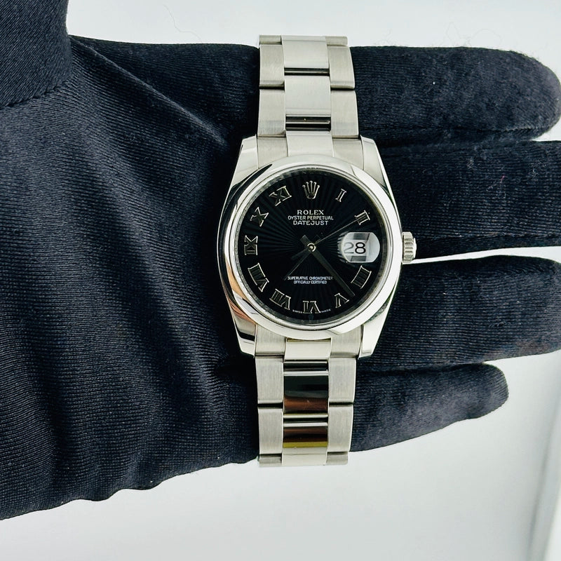 Rolex Datejust Black Sunburst Dial on Oyster Ref 116200 with Papers 2007