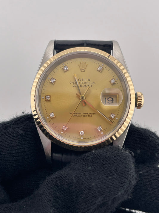 Rolex Datejust 36 Champagne Diamond Dial on Generic Leather Strap Ref. 16233 1991 — view 2