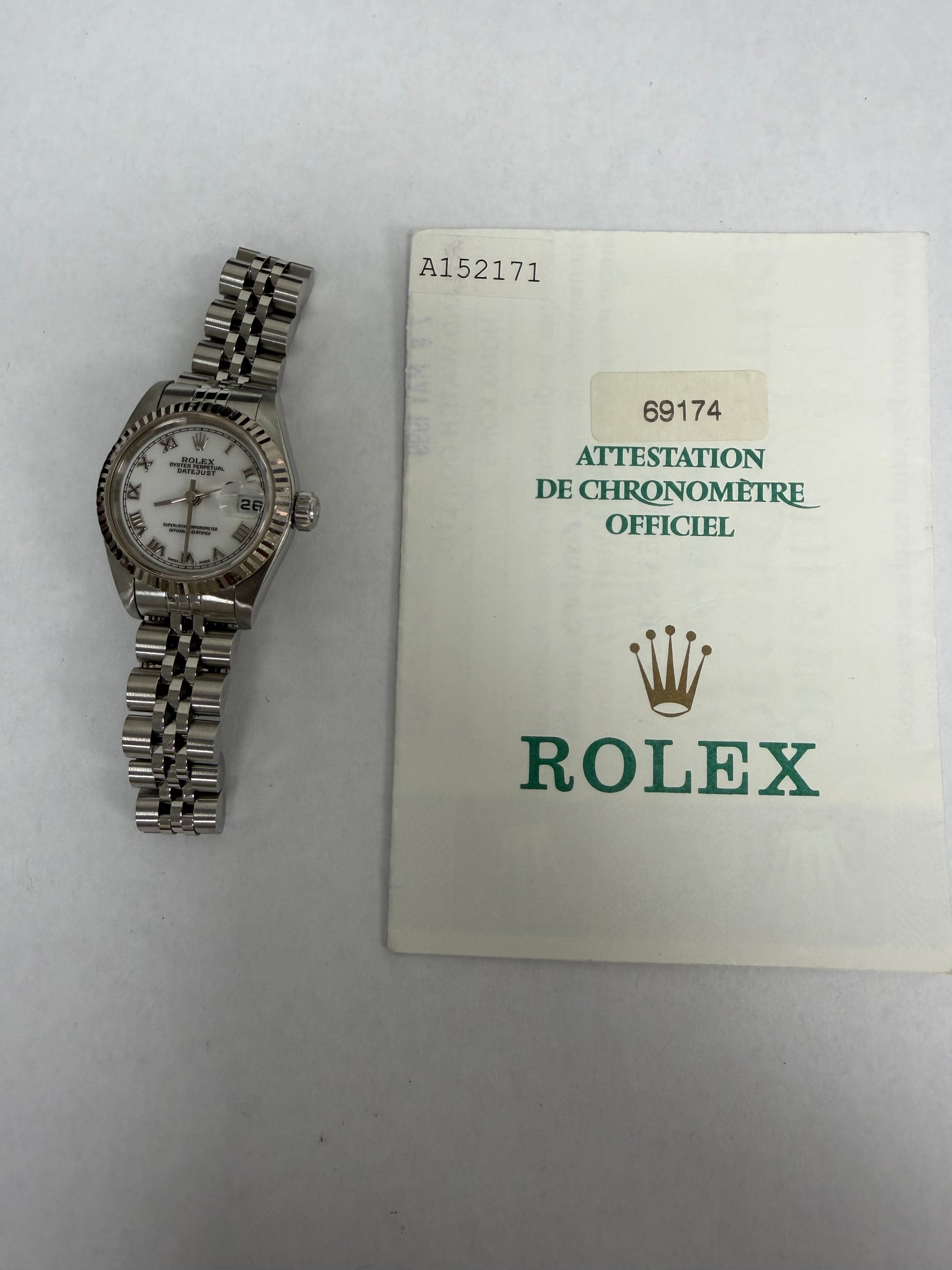 Rolex Datejust White Roman Dial on D Link Jubilee Bracelet Ref. 69174 Papers 1999 — view 6