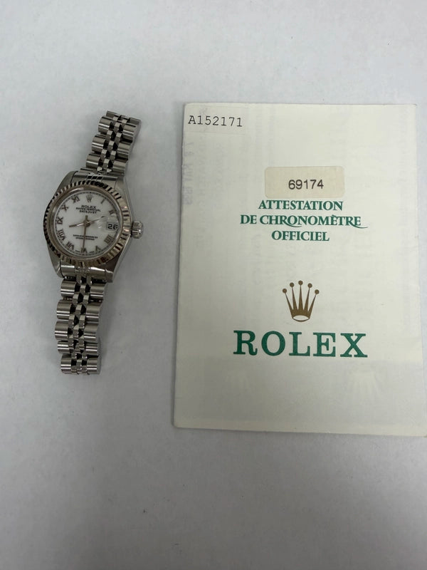 Rolex Datejust White Roman Dial on Jubilee Ref 69174 with Papers 1999