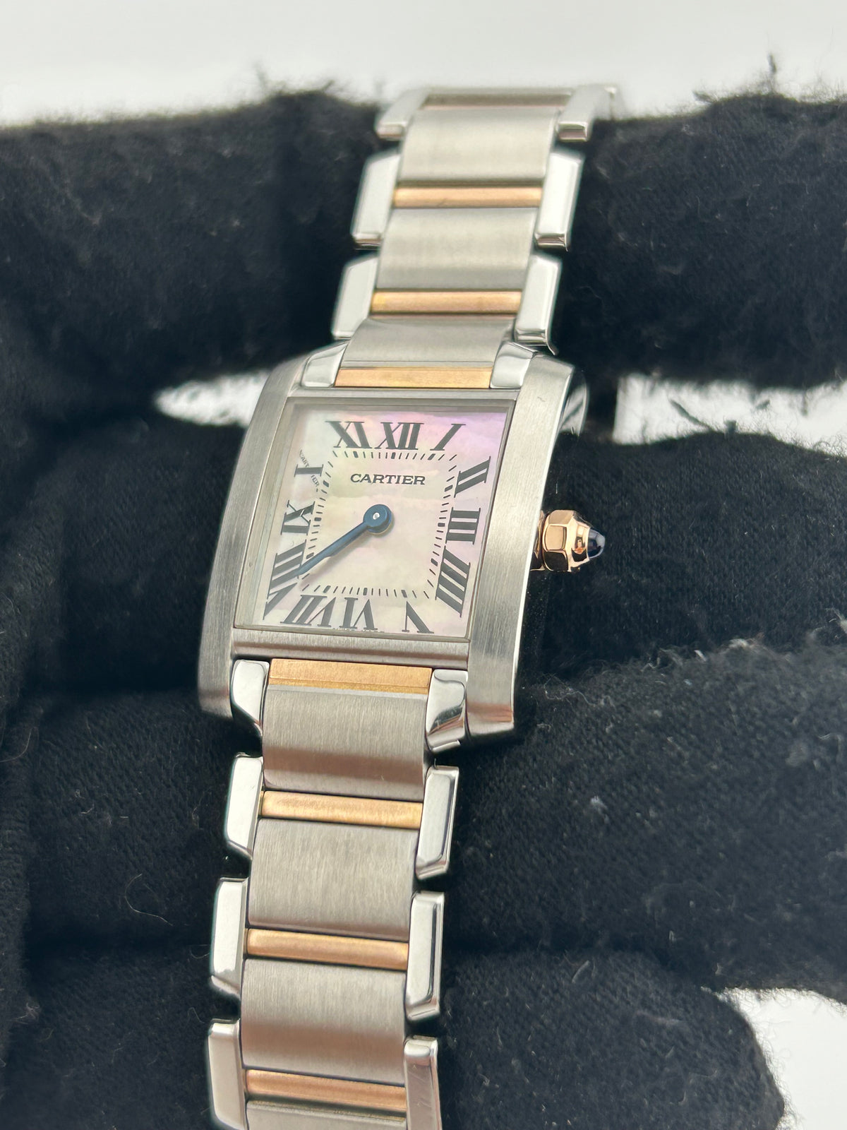 Cartier Tank Francaise Pink Mop / Roman Numerals Dial on 2 Tone Rose Gold & Stainless Steel Bracelet Ref. W51027Q4 Papers 2009 — view 3