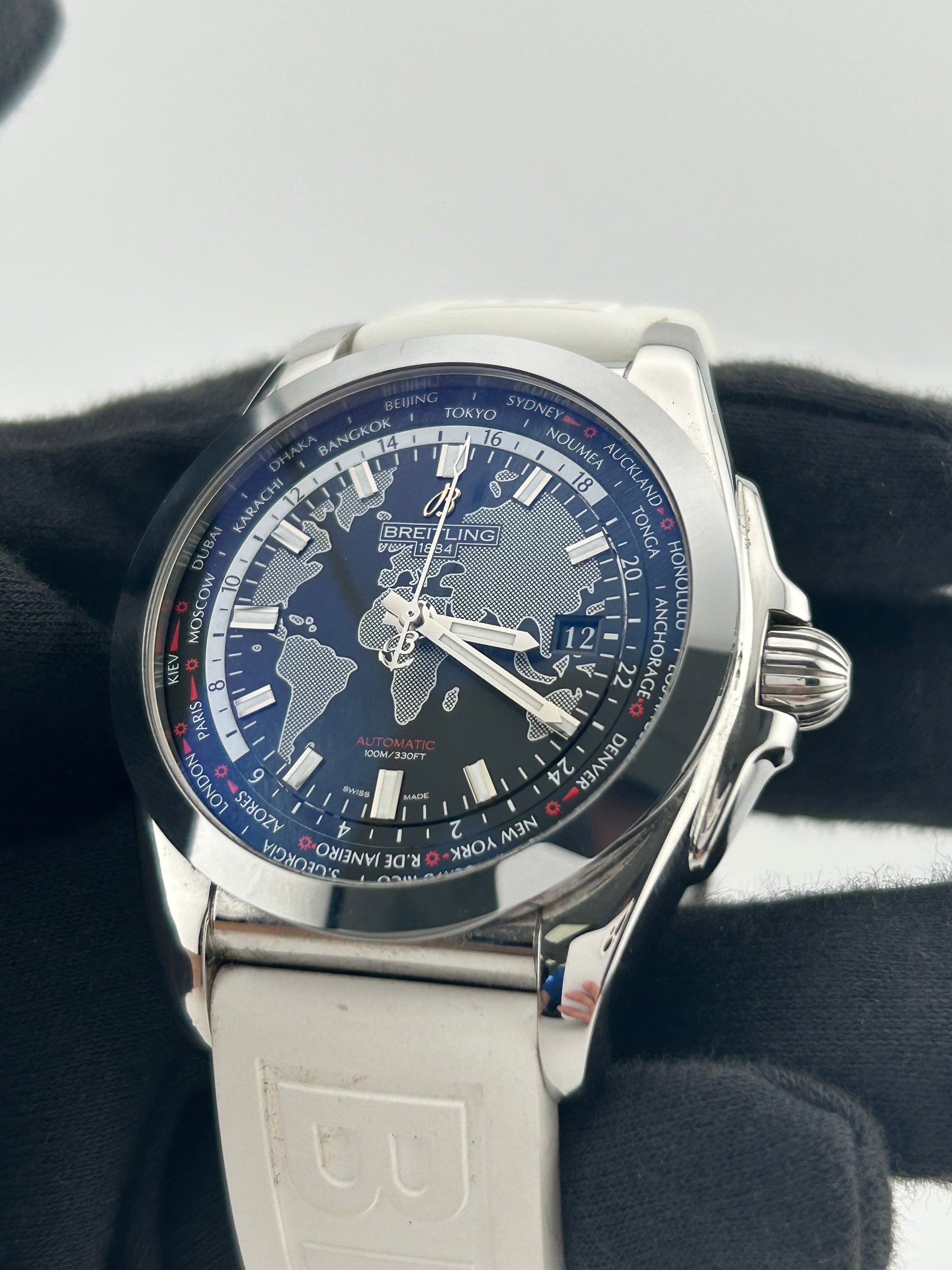 Breitling Galactic Unitime Black Dial on Rubber Strap Ref. WB3510 Complete — view 3