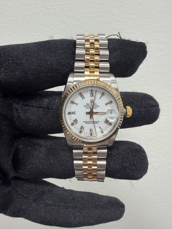 Rolex Datejust White Roman Dial on D Link Jubilee Ref 68273 with Papers 1988