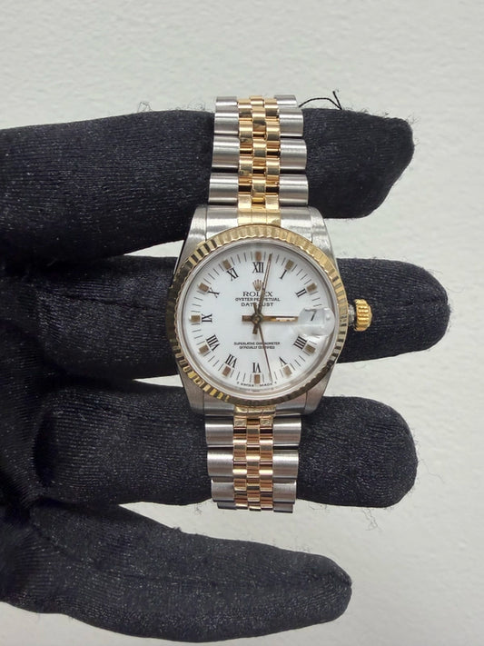 Rolex Datejust White Roman Dial on D Link Jubilee Ref 68273 with Papers 1988