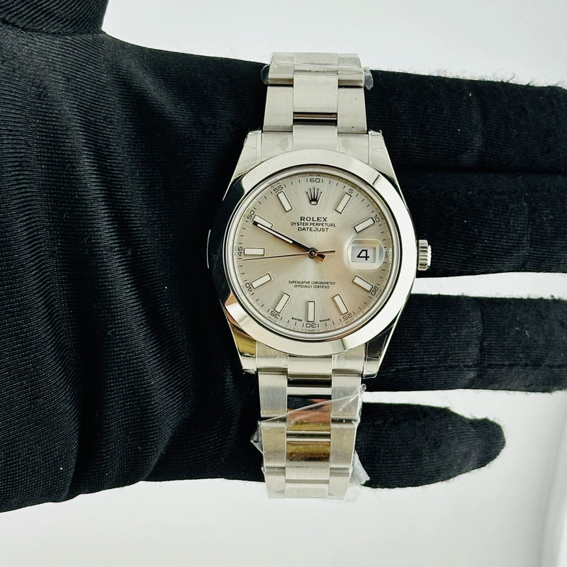 Rolex Datejust II Silver Stick Dial on Oyster Ref 116300 with New Style Card White 2016