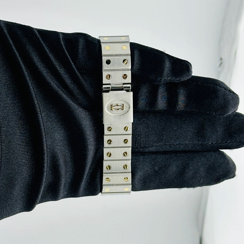 Cartier Santos Galbee White Roman Dial on 2 Tone Bracelet Ref 2961