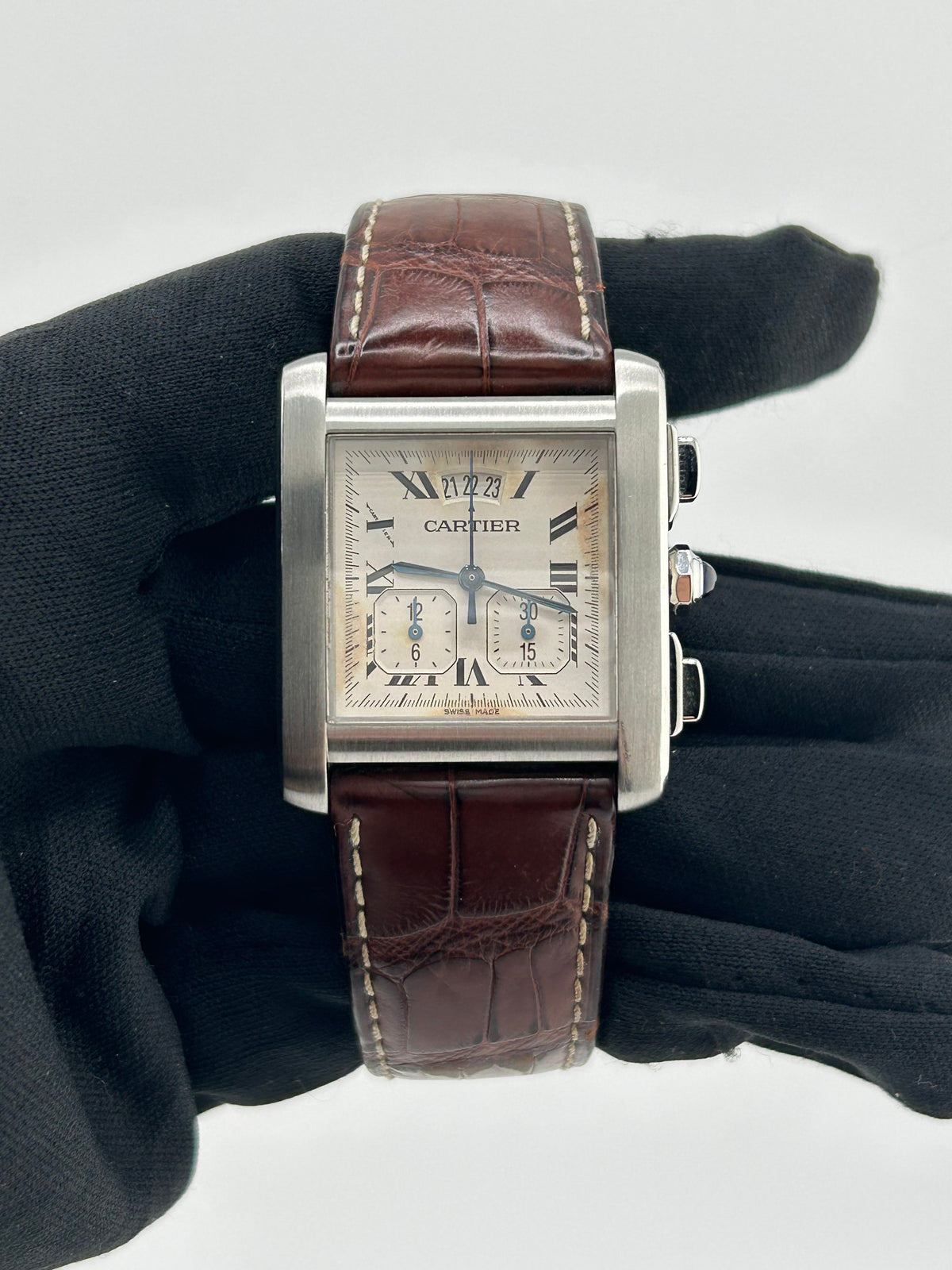 Cartier Tank Française XXL Chronoreflex Cream Dial on Brown Leather Strap Ref. W5101455 Papers