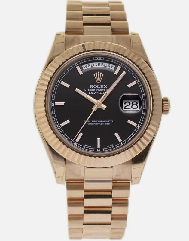 Rolex Day-Date Black Index Dial on President Ref 218235 with Card Old Green 2012