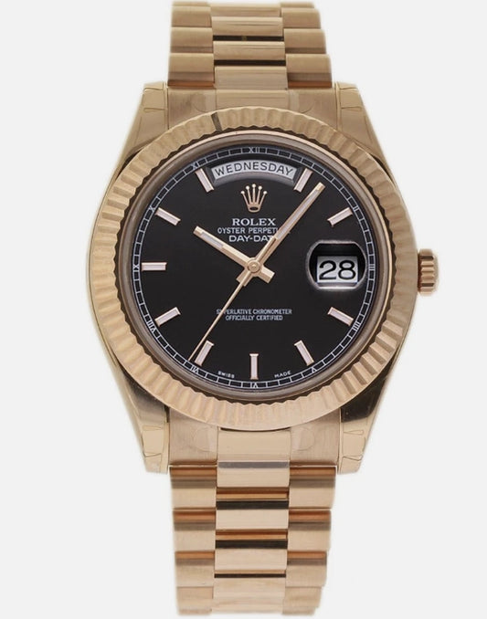 Rolex Day-Date Black Index Dial on President Ref 218235 with Card Old Green 2012