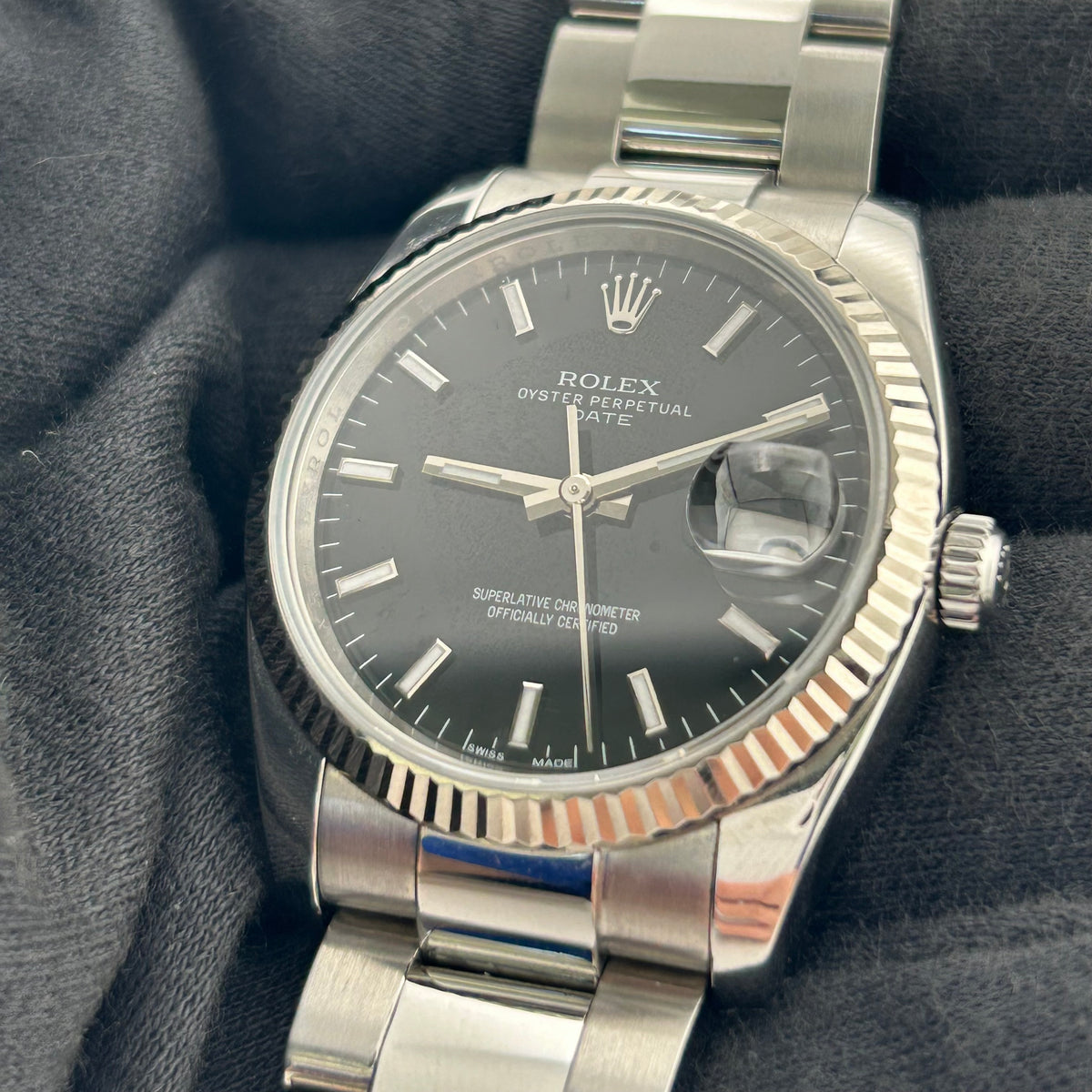 Rolex Oyster Perpetual Date Black Stick Dial on Oyster Ref. 115234 — view 2