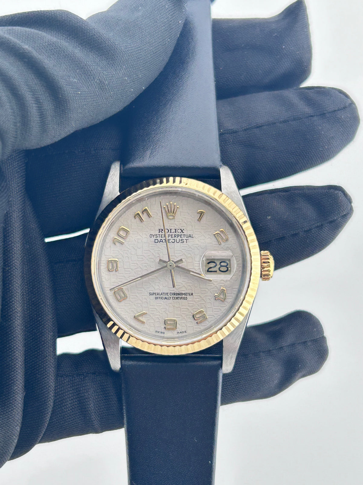 Rolex Datejust 36 Ivory Arabic Computer Dial Dial on Generic Black Leather Band Ref. 16233