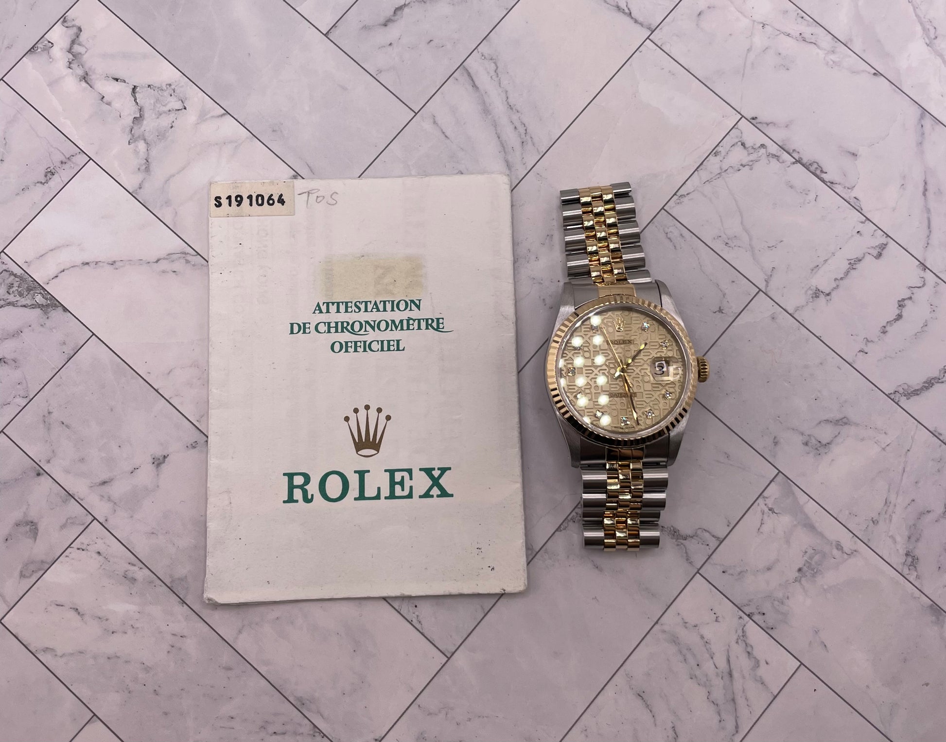 Rolex Datejust Gold Anniversary Diamond Dial Dial on Jubilee Ref. 16233G Papers 1994 — view 6