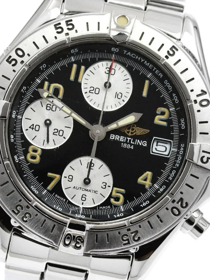 Breitling Colt Chronograph Black Arabic Numerals Dial on Stainless Steel Bracelet Ref. A13035.1 Complete 1996