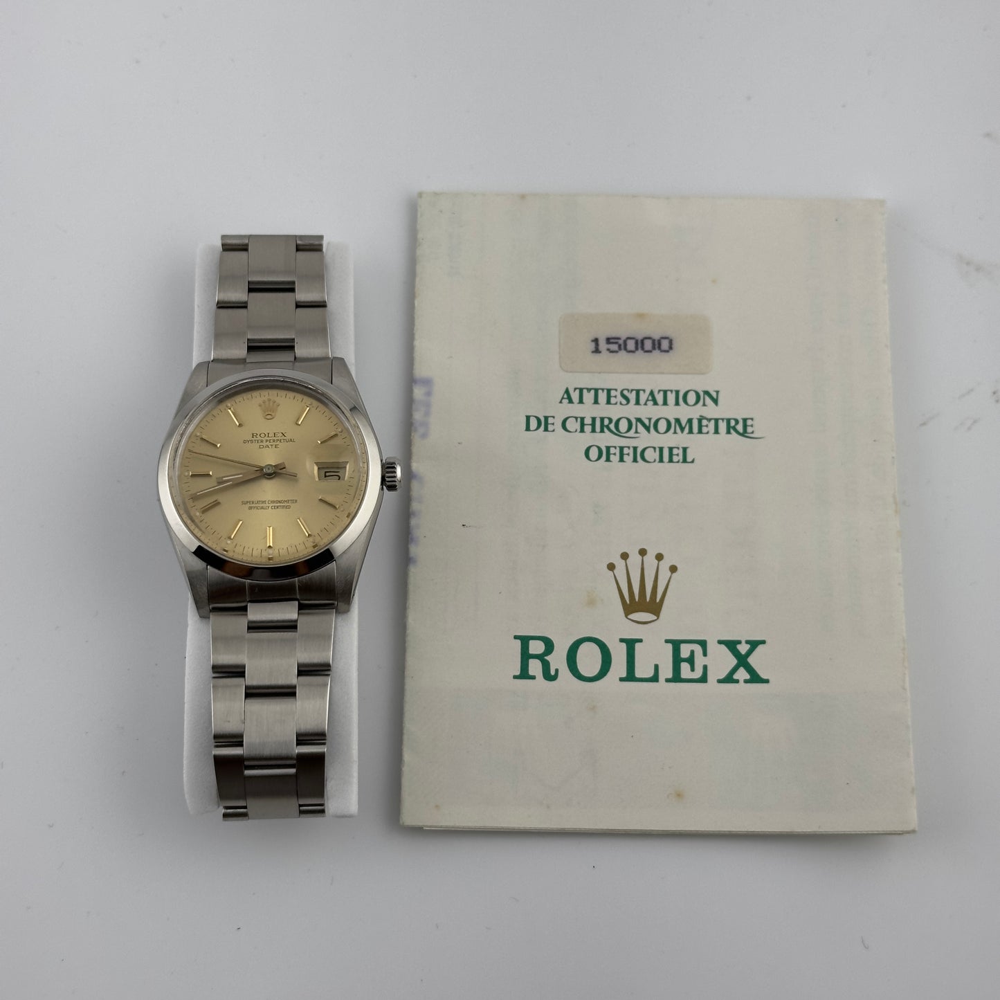 Rolex Oyster Perpetual Date Champagne Dial on Oyster Bracelet Ref. 15000 Papers 1988 — view 5