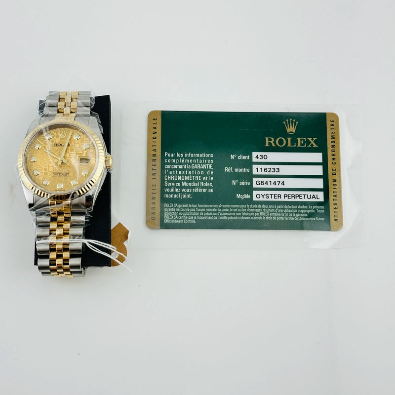 Rolex Datejust Gold Anniversary Diamond Dial Dial on D Link Jubilee Ref 116233 with Card Old Green 2013