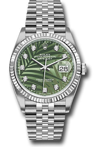 Rolex Datejust Olive Green Palm Motif Diamond 6 Dial on Jubilee Ref. 126234 Card 2023