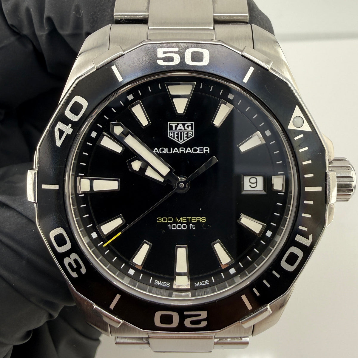 Tag Heuer Aquaracer Black Dial on Stainless Steel Bracelet Ref. WAY111A.BA0928 with Box — view 2