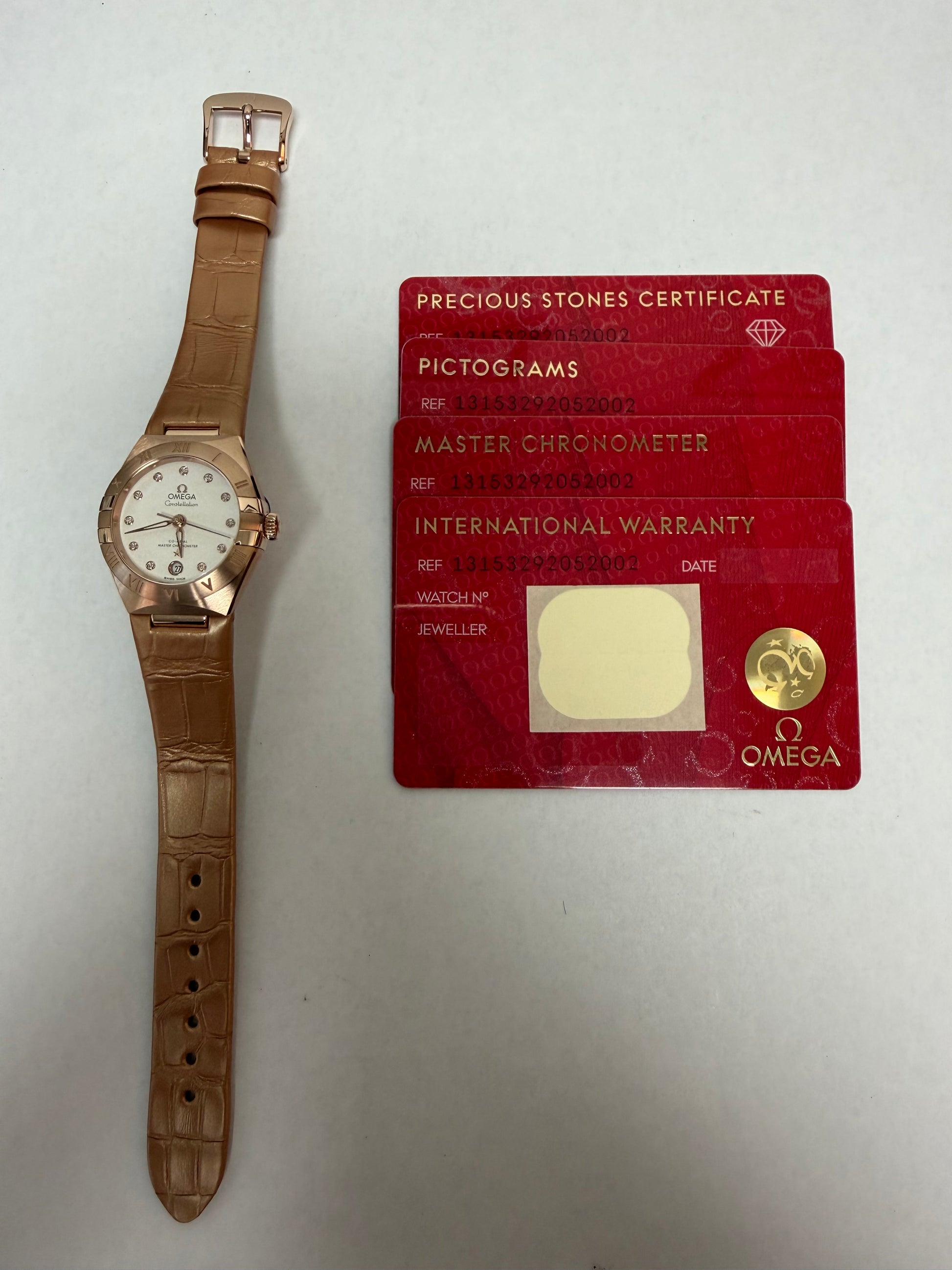 Omega Constellation Co-Axial White Diamond Dial on Leather Strap Ref. 131.53.29.20.52.002 Card Open Date — view 5